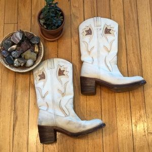 Frye Cowboy Boots white w/ stacked heel